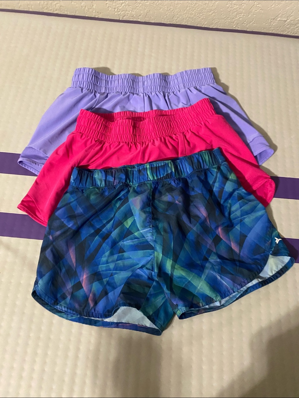 3-Pack Athletic Shorts - Purple, Pink & Blue Pattern